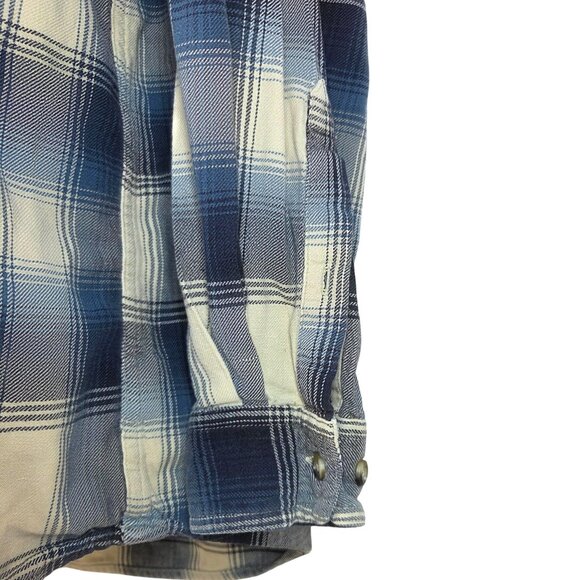 Bass Pro Shops Mens XL Blue White Plaid Flannel Button-Up Long Sleeve Shirt - Picture 4 of 8